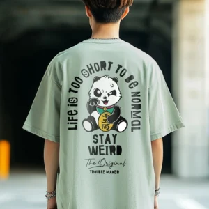 Men's Green Stay Weird Typography Oversized T-shirt