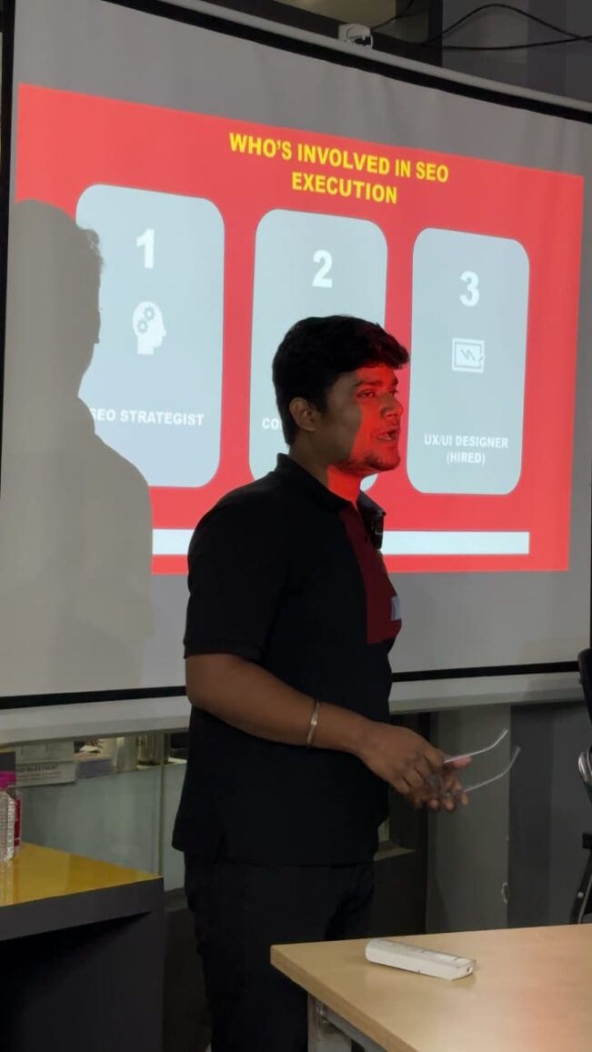 Rajat as SEO expert taking an session regarding client handling and AI seo
